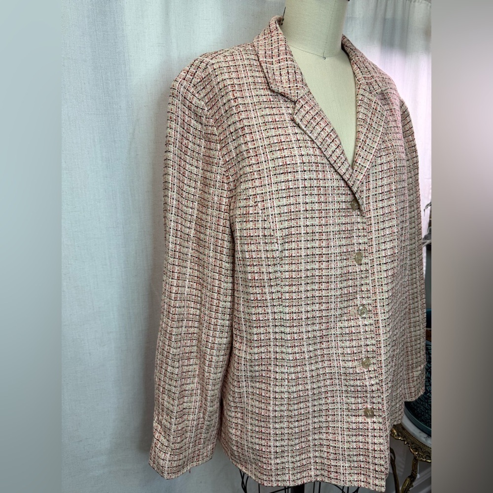 Sag Harbor Tweed Jacket Blazer Size 16 Pink Ivory Textured Career Classic - Picture 2 of 6